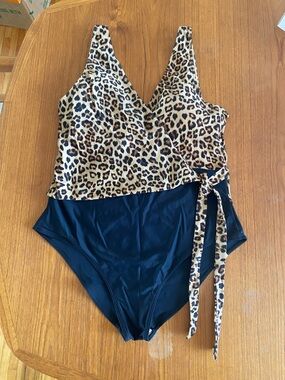 summersalt Leopard Wrap One-Piece Swimsuit - Black/Beige